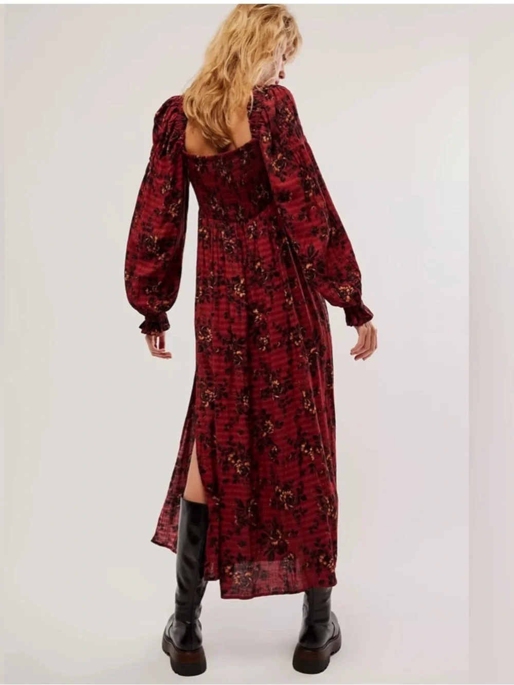 NWT Free People Jaymes Floral Print Square Neck Long Sleeves Midi Dress